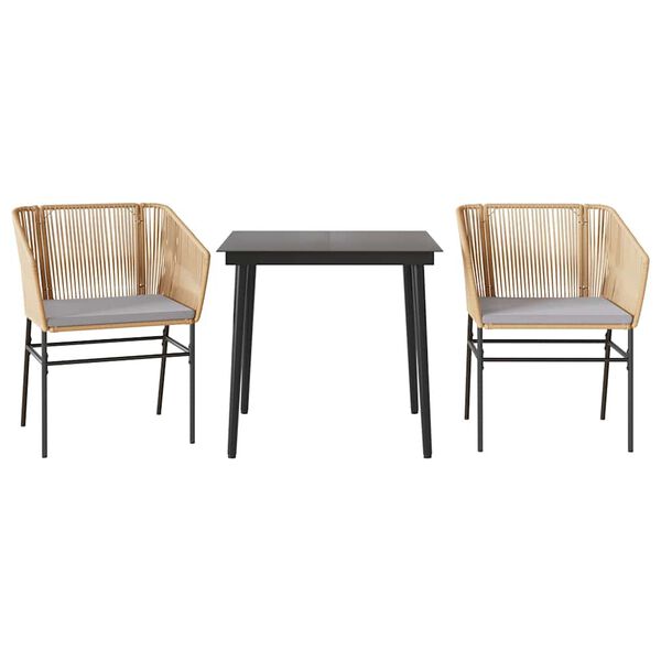 vidaXL 3 Piece Garden Dining Set with Cushions Brown Poly Rattan Glass