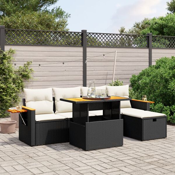 vidaXL 6 Piece Garden Sofa Set with Cushions Black Poly Rattan