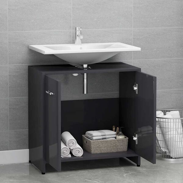 vidaXL Bathroom Cabinet High Gloss Grey 60x33x61 cm Engineered Wood