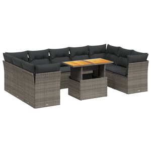 vidaXL 10 Piece Garden Sofa Set with Cushions Grey Poly Rattan
