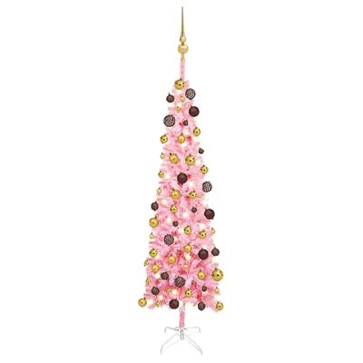 vidaXL Slim Pre-lit Christmas Tree with Ball Set Pink 120 cm