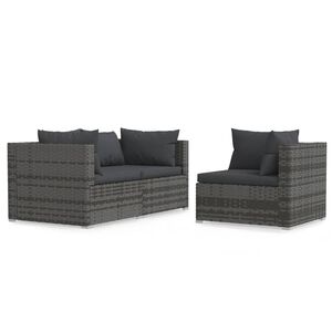 vidaXL 3 Piece Garden Lounge Set with Cushions Grey Poly Rattan