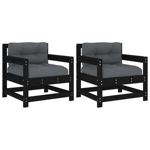 vidaXL Garden Chairs with Cushions 2 pcs Black Solid Wood Pine