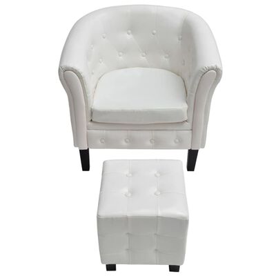 vidaXL Tub Chair with Footstool White Faux Leather