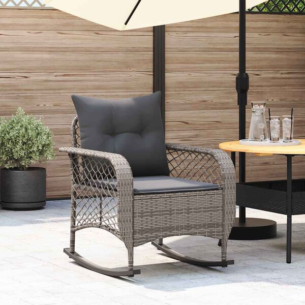 vidaXL Garden Rocking Chair with Cushions Grey Poly Rattan