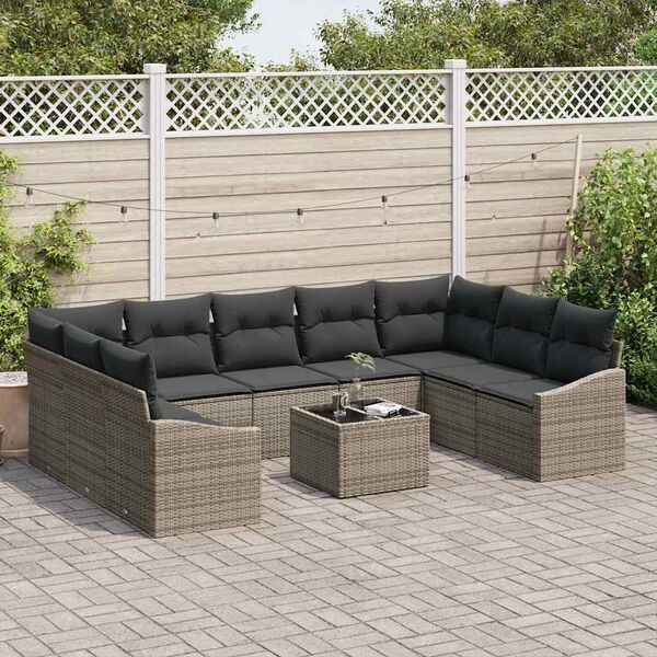 vidaXL Garden Sofa Set with Storage Light Grey Poly Rattan