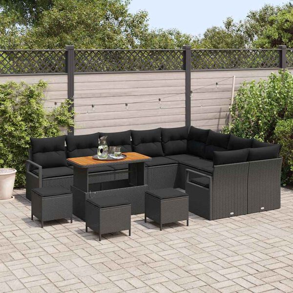 vidaXL Garden Sofa Set with Cushion with Storage 13 pcs Black