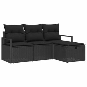 vidaXL Garden Sofa Set with Cushion 4 pcs Black Poly rattan