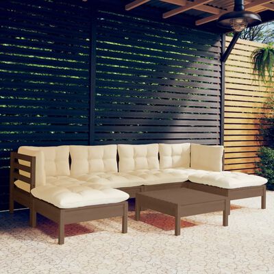 vidaXL 7 Piece Garden Lounge Set with Cushions Honey Brown Pinewood