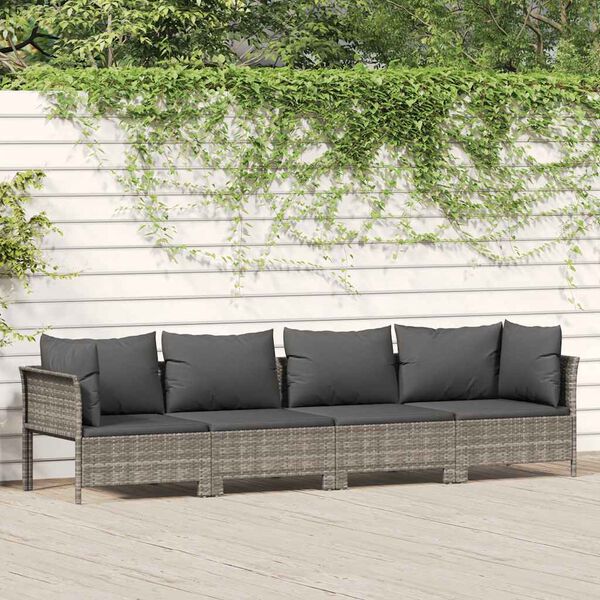 vidaXL 4 Piece Garden Lounge Set with Cushions Grey Poly Rattan