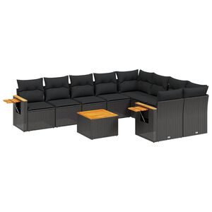 vidaXL 10 Piece Garden Sofa Set with Cushions Black Poly Rattan