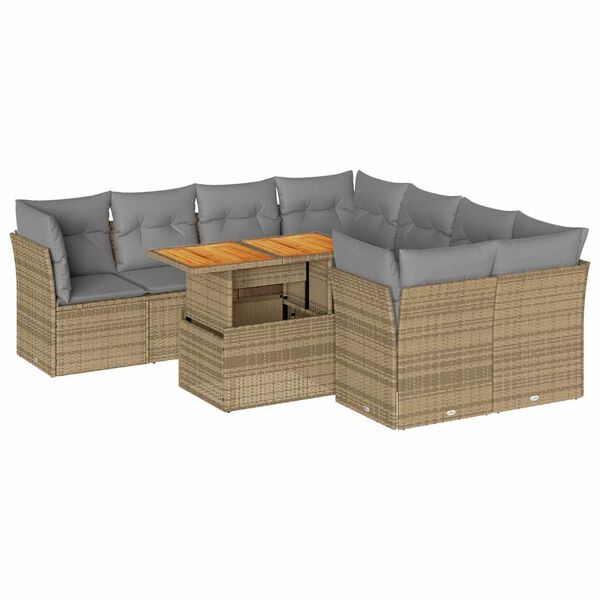 vidaXL 9 Piece Garden Sofa Set with Cushions Beige Poly Rattan