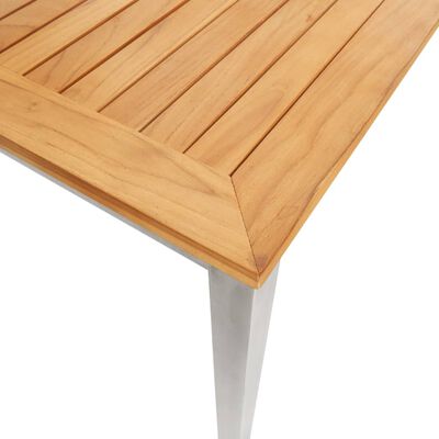 vidaXL Garden Dining Table 160x80x75 cm Solid Teak Wood and Stainless Steel