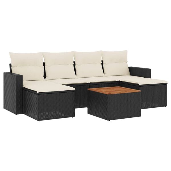 vidaXL 7 Piece Garden Sofa Set with Cushions Black Poly Rattan
