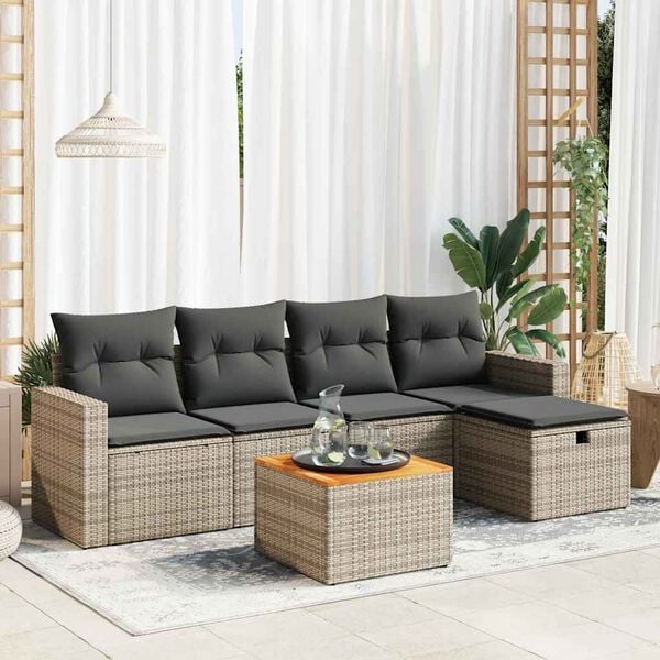 vidaXL 6 Piece Garden Sofa Set with Cushions Grey Poly Rattan
