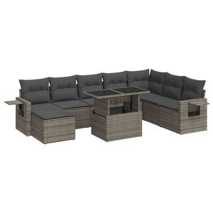 vidaXL 9 Piece Garden Sofa Set with Cushions Grey Poly Rattan