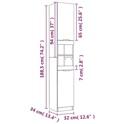 vidaXL Bathroom Cabinet White 32x34x188.5 cm Engineered Wood