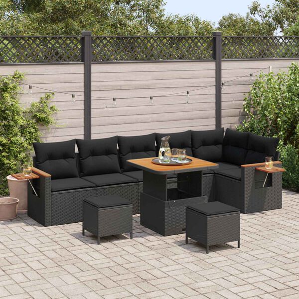 vidaXL Garden Sofa Set 9 pcs Black Poly Rattan and Powder-Coated Steel