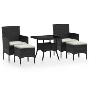 vidaXL 5 Piece Garden Dining Set Poly Rattan and Tempered Glass Black