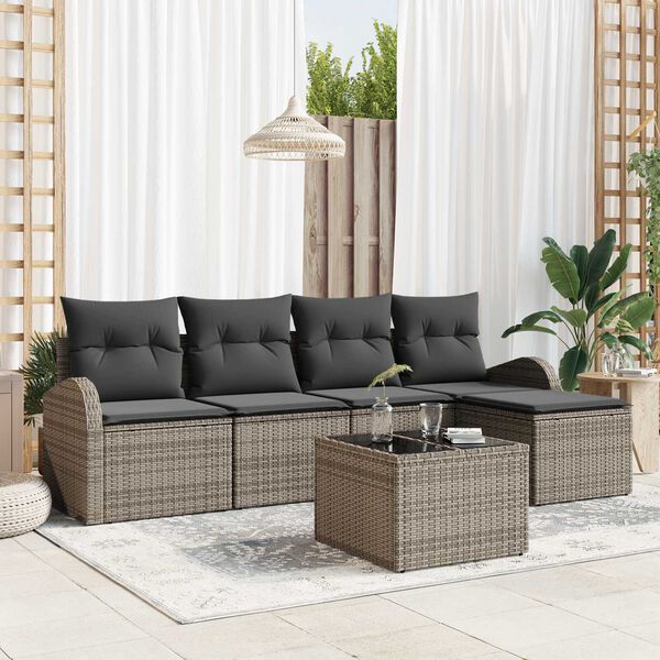 vidaXL Sofa Set with Cushion with Storage 6 pcs Grey Poly Rattan