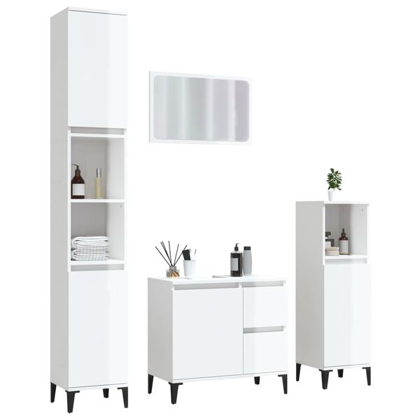 vidaXL 4 Piece Bathroom Furniture Set High Gloss White Engineered Wood