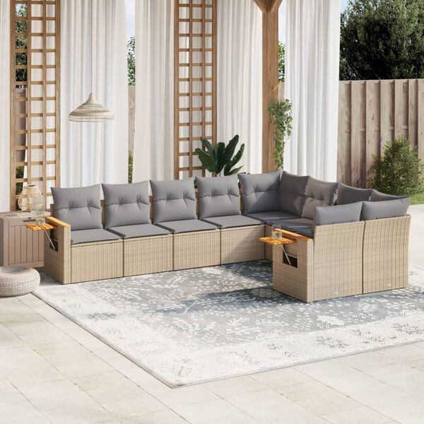 vidaXL 9 Piece Garden Sofa Set with Cushions Beige Poly Rattan