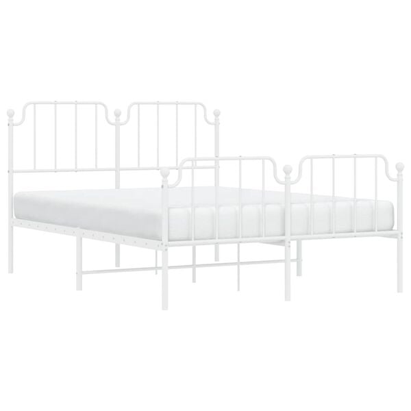 vidaXL Metal Bed Frame without Mattress with Footboard White 150x200cm