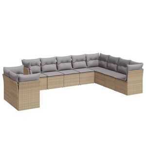 vidaXL 10 Piece Garden Sofa Set with Cushions Beige Poly Rattan