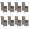 vidaXL 9 Piece Garden Dining Set with Cushions Grey Poly Rattan