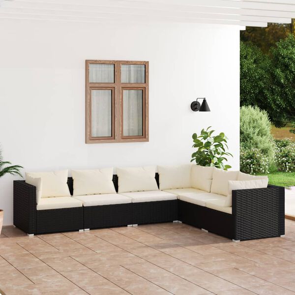 vidaXL 6 Piece Garden Lounge Set with Cushions Poly Rattan Black