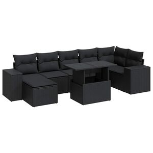 vidaXL 8 Piece Garden Sofa Set with Cushions Black Poly Rattan