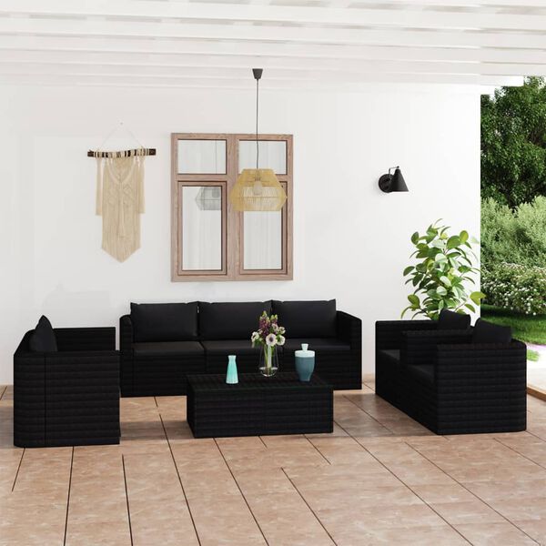 vidaXL 9 Piece Garden Lounge Set with Cushions Poly Rattan Black