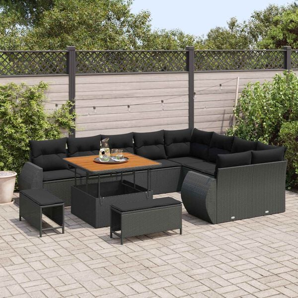 vidaXL Garden Sofa Set with Cushion with Storage 12 pcs Black
