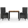 vidaXL 3 Piece Garden Dining Set with Cushions Black Poly Rattan