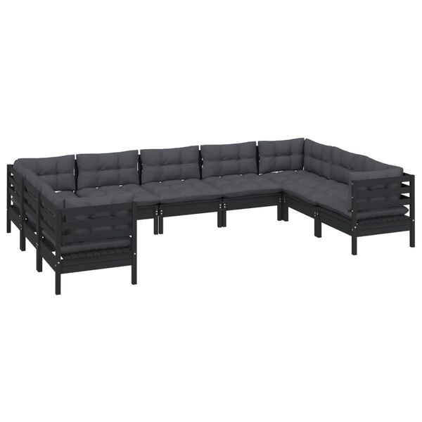 vidaXL 9 Piece Garden Lounge Set with Cushions Black Pinewood