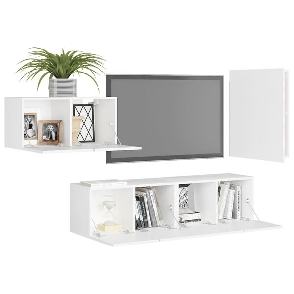 vidaXL 4 Piece TV Cabinet Set White Engineered Wood