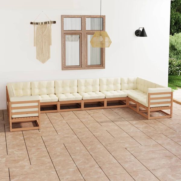 vidaXL 10 Piece Garden Lounge Set&Cushions Honey Brown Solid Pinewood