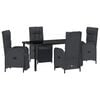 vidaXL Garden Dining Set with Cushion 5 pcs Black Poly Rattan