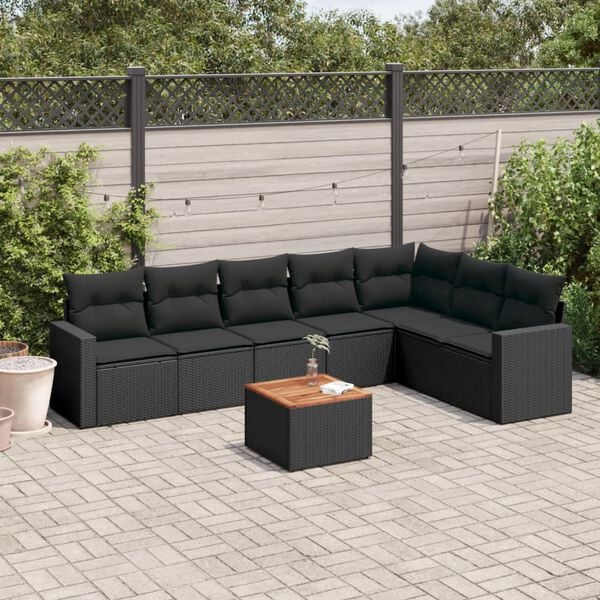 vidaXL 8 Piece Garden Sofa Set with Cushions Black Poly Rattan