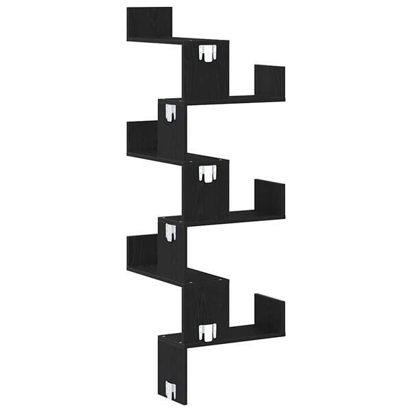 vidaXL Wall Corner Shelf with Shelf Black Oak 45 x 45 x 147 cm