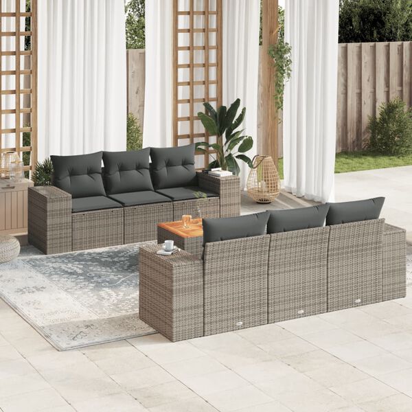 vidaXL 7 Piece Garden Sofa Set with Cushions Grey Poly Rattan