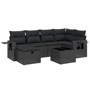 vidaXL 7 Piece Garden Sofa Set with Cushions Black Poly Rattan
