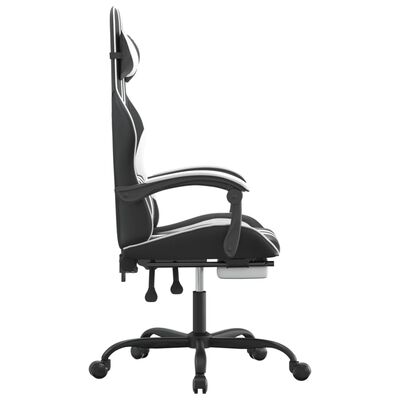 vidaXL Swivel Gaming Chair with Footrest Black&White Faux Leather