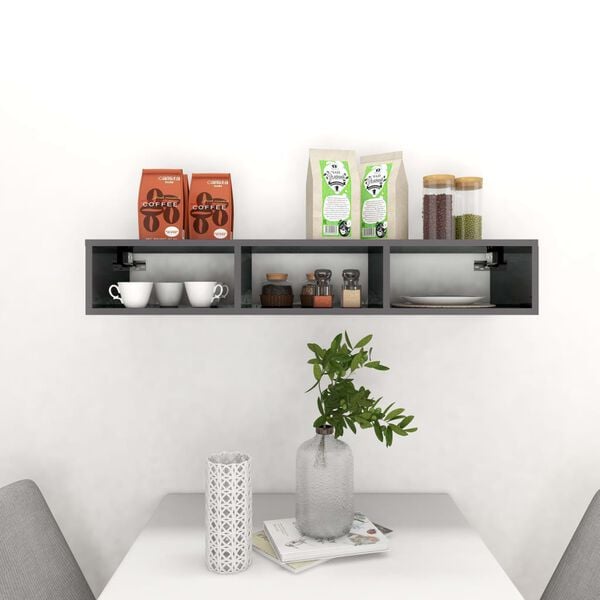 vidaXL Wall Shelf High Gloss Grey 102x30x17 cm Engineered Wood