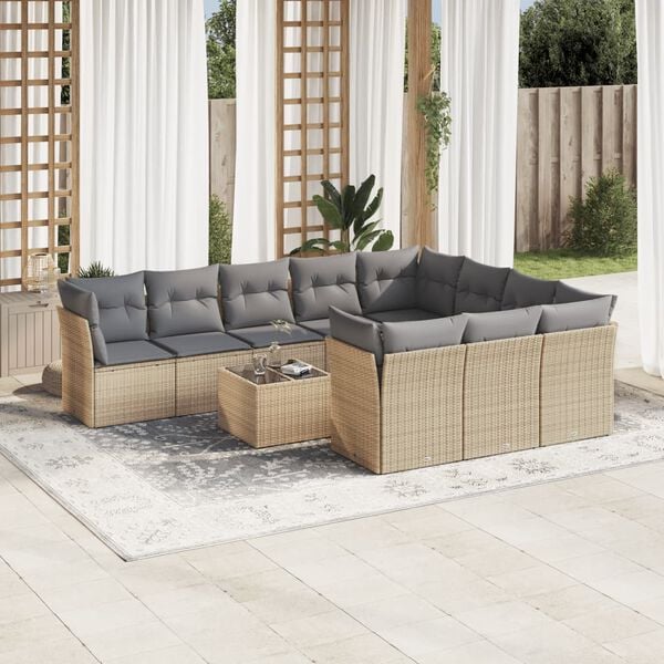 vidaXL 11 Piece Garden Sofa Set with Cushions Beige Poly Rattan