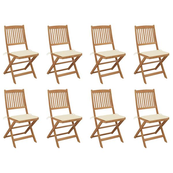 vidaXL Folding Outdoor Chairs with Cushions 8 pcs Solid Wood Acacia