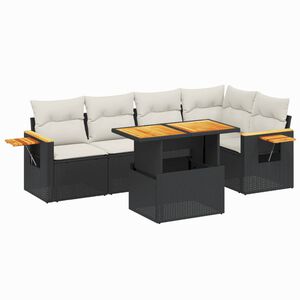 vidaXL 6 Piece Garden Sofa Set with Cushions Black Poly Rattan