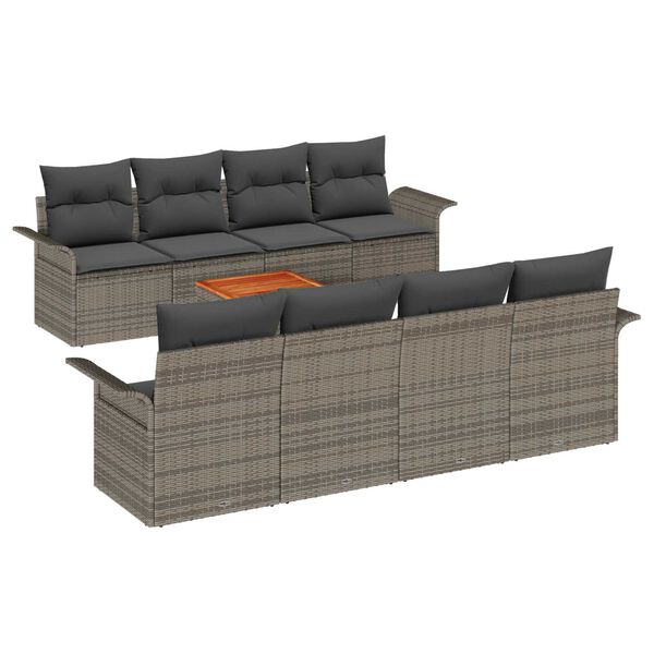vidaXL Garden Sofa Set with Cushion 9 pcs Grey Poly Rattan