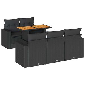 vidaXL 6 Piece Garden Sofa Set with Cushions Black Poly Rattan