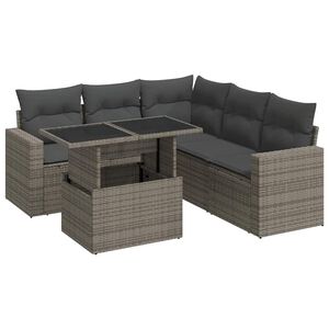 vidaXL 6 Piece Garden Sofa Set with Cushions Grey Poly Rattan